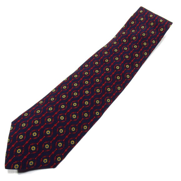 SANT' ANDREA Men's Printed Silk Tie Rosettes Floral Pattern Made in Italy Navy - Picture 3 of 6